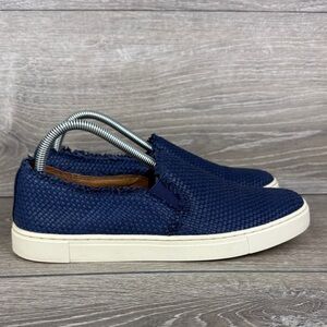 Frye Ivy Women’s Sz 9M Navy Blue Leather Fray Woven Slip On Loafers 3471217-NVY